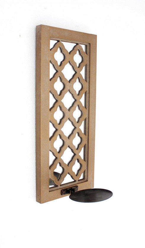 17" Tan Solid Wood Wall Sconce Candle Holder