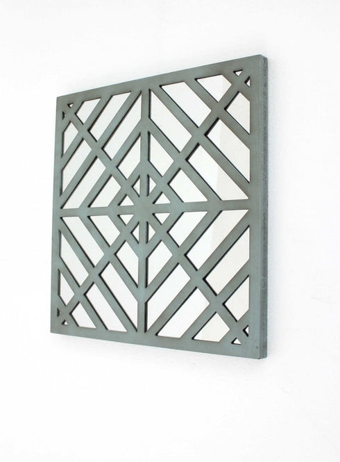 24" X 24" Blue Geometric Mirror Square Hanging Wall Decor