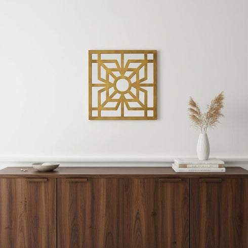 24" X 24" Blue Geometric Mirror Square Hanging Wall Decor