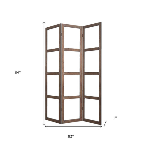 1" x 63" x 84" Brown Wood Glass Screen