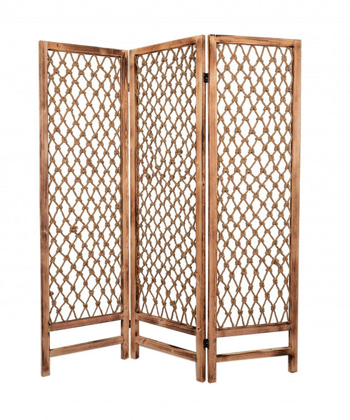 1" x 60" x 69" Natural Rope Wooden Screen