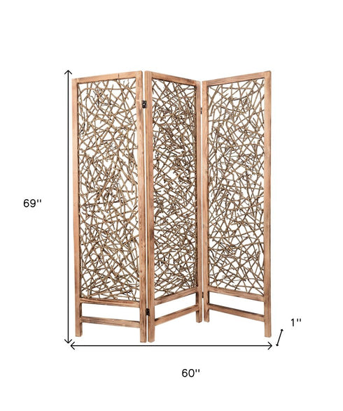 1" x 60" x 69" Brown 3 Panel Wood Foldable Screen