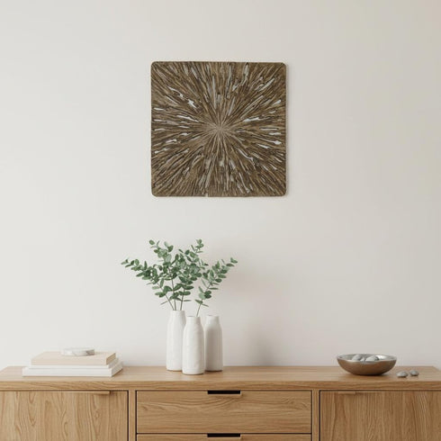 19" X 19" X 2" Brown Square Rotten Wood Wall Decor