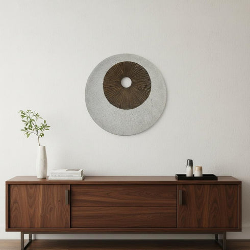 27" X 27" X 3" Brown & Gray Round Double Layer Ribbed Wall Decor