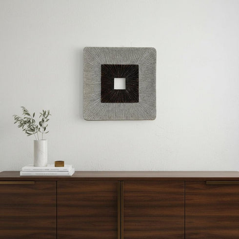 19" X 19" X 2.5" Modern Brown And Gray Ribbed Square Wall Art