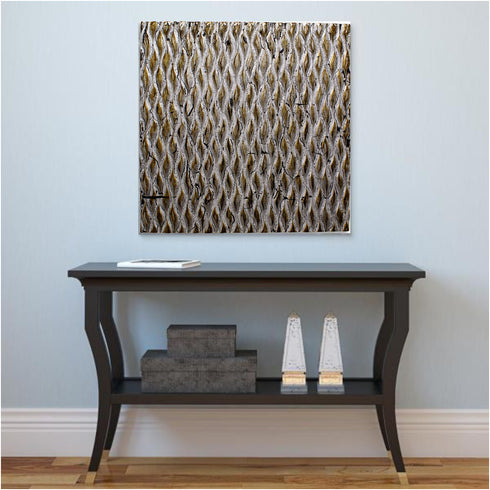 36" X 36" Gold Abstract Wood Hanging Dimensional Sculpture