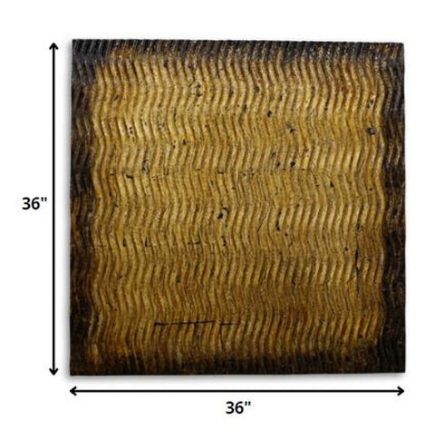 36" X 36" Gold Abstract Wood Hanging Dimensional Sculpture