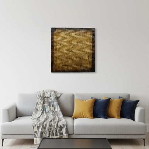 36" X 36" Gold Abstract Wood Hanging Dimensional Sculpture