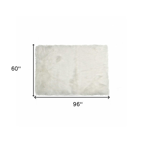 5' X 8' Off White Faux Fur Area Rug