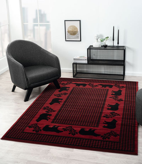 United Weavers Highlands Bear March Red Area Rug