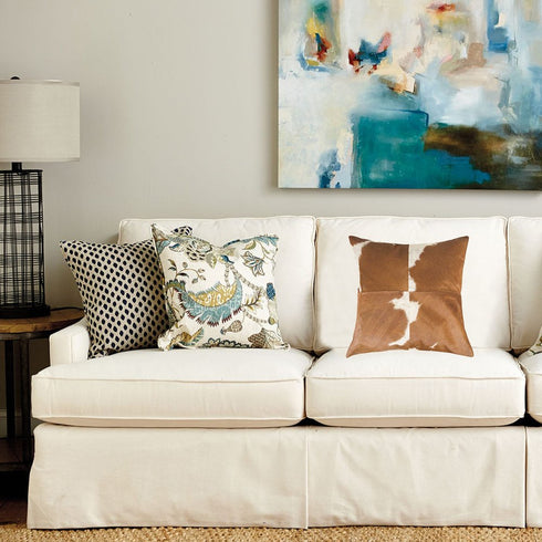 18" Brown And White Cowhide Throw Pillow