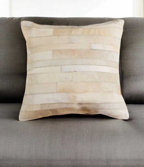 18" Tan Cowhide Throw Pillow
