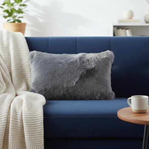 12" X 20" X 5" Gray Sheepskin Pillow