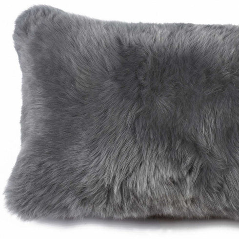 12" X 20" X 5" Gray Sheepskin Pillow