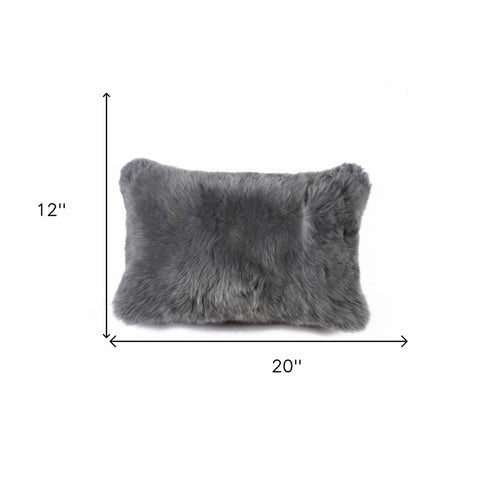 12" X 20" X 5" Gray Sheepskin Pillow