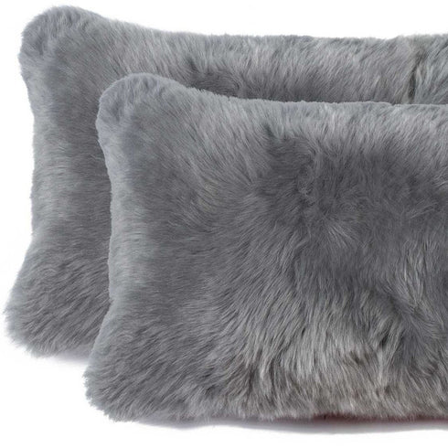 12" X 20" X 5" Gray Sheepskin Pillow 2 Pack