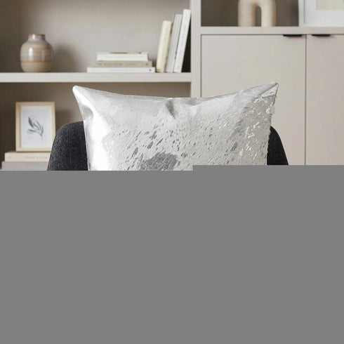 18" Silver Abstract Cowhide Throw Pillow