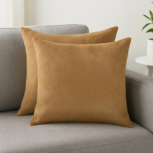 Set of Two 18" Tan Cowhide Throw Pillows