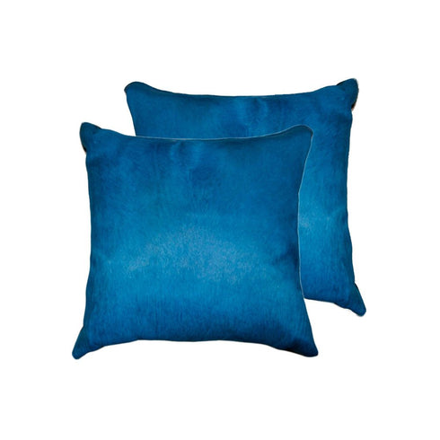 Set of Two 18" Royal Blue Cowhide Throw Pillows