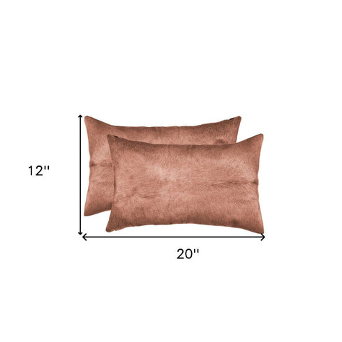 Set of Two 12" X 20" Brown Cowhide Throw Pillow