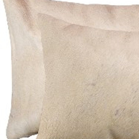 Set of Two 12" X 20" Tan Cowhide Throw Pillows