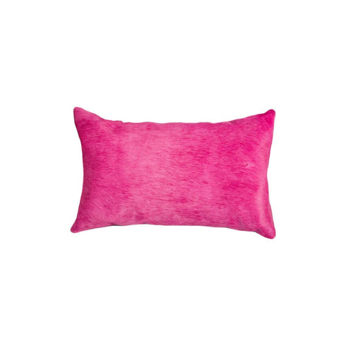 Set of Two 12" X 20" Fuchsia Cowhide Lumbar Throw Pillows