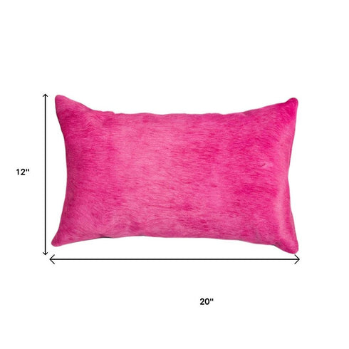Set of Two 12" X 20" Fuchsia Cowhide Lumbar Throw Pillows