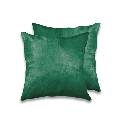 Set of Two 18" Green Cowhide Throw Pillows