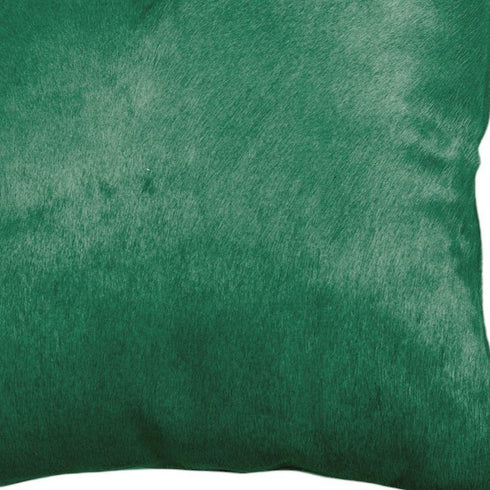 Set of Two 18" Green Cowhide Throw Pillows