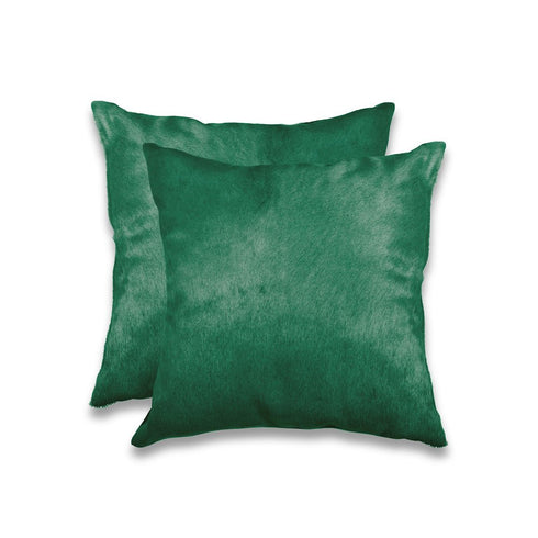 Set of Two 18" Green Cowhide Throw Pillows