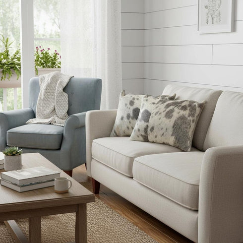 Set Of 2 Gray And White Natural Cowhide Pillows