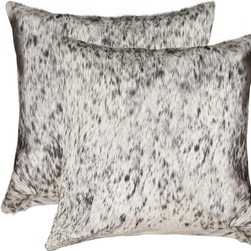 Set of Two 18" Gray and White Cowhide Throw Pillow