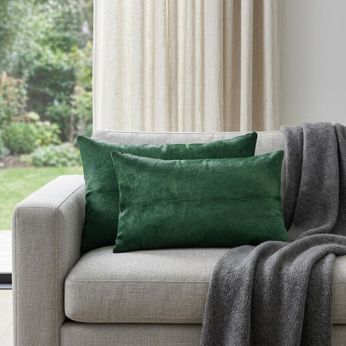 Set of Two 12" X 20" Green Cowhide Throw Pillow