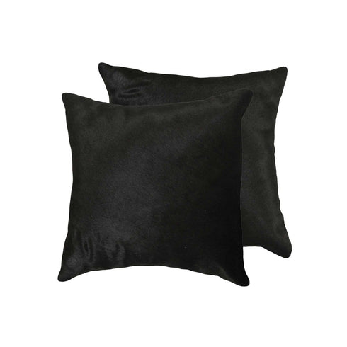 Set of Two 18" Black Cowhide Throw Pillows