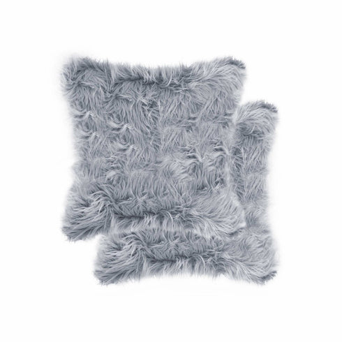18" X 18" X 5" Grey Faux Fur Pillow 2 Pack