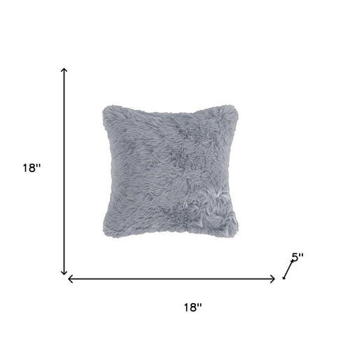 18" X 18" X 5" Grey Faux Fur Pillow 2 Pack