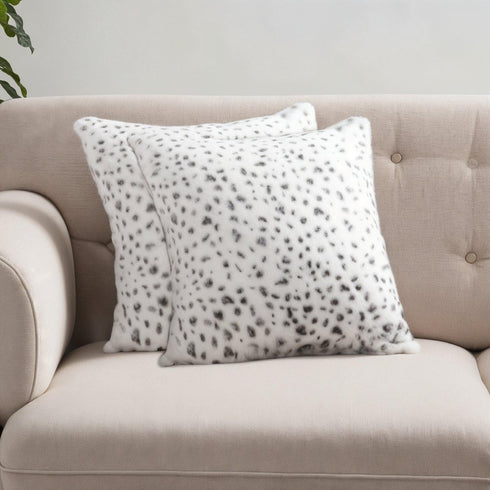 Set of Two 18" Brown and White Faux Fur Throw Pillow