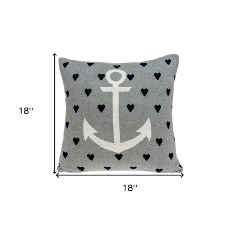 Casual Square Grey Nautical Anchor Accent Pillow