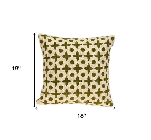 18" X 7" X 18" Transitional Beige Printed Pillow Cover With Poly Insert