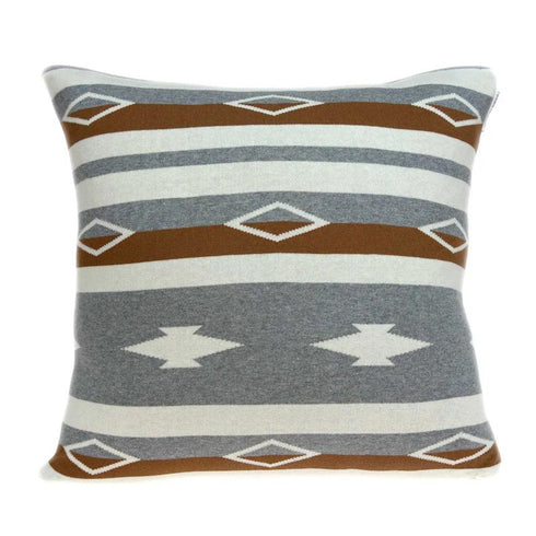 20" Brown Gray And Ivory Southwestern Cotton Throw Pillow