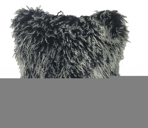 20" Black White Genuine Tibetan Lamb Fur Pillow With Microsuede Backing