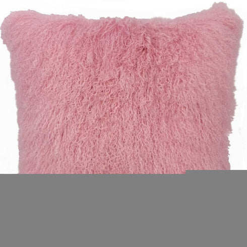 20" Pink Genuine Tibetan Lamb Fur Pillow With Microsuede Backing