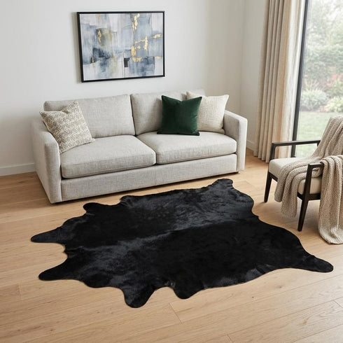 6' X 7' Black Cowhide Handmade Area Rug
