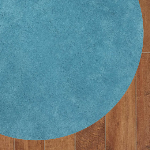 Round Polyester Highlighter Blue Area Rug