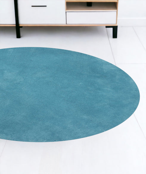 Round Polyester Highlighter Blue Area Rug