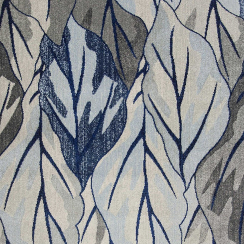8' X 11' Gray And Navy Blue Botanical Leaves Area Rug