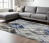 8' X 11' Gray And Navy Blue Botanical Leaves Area Rug