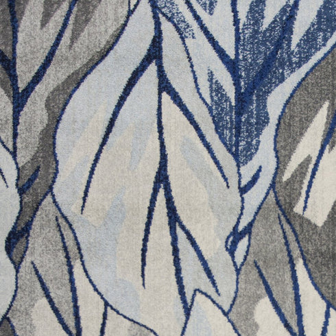 8' X 11' Gray And Navy Blue Botanical Leaves Area Rug