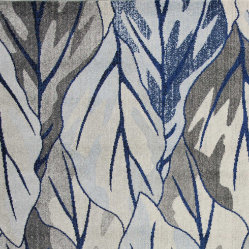 8' X 11' Gray And Navy Blue Botanical Leaves Area Rug