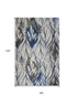 8' X 11' Gray And Navy Blue Botanical Leaves Area Rug
